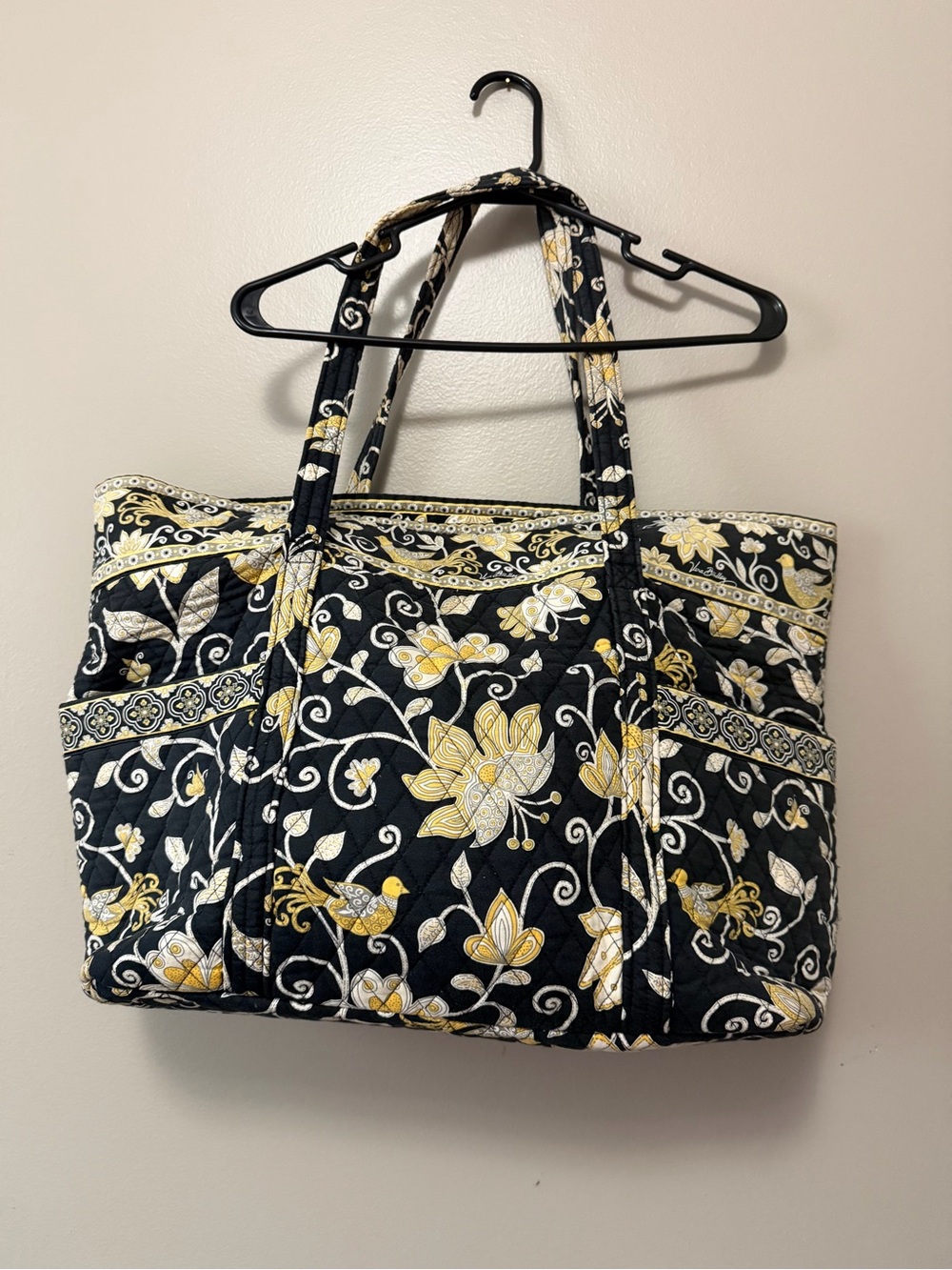 Vera Bradley Quilted Floral Tote in Black and Yellow